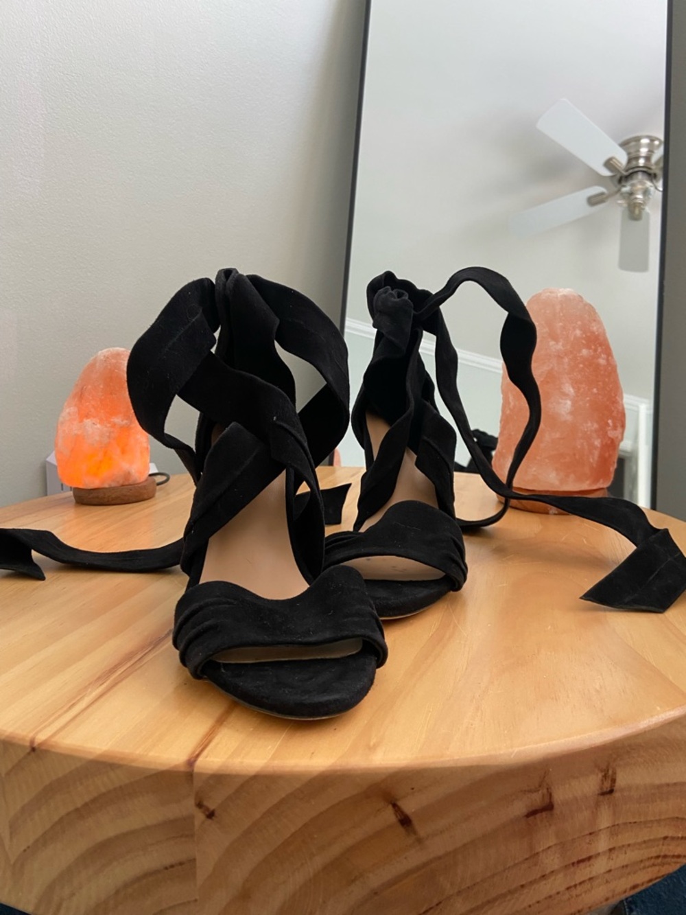 RAYE Black Wrap Lace-Up Heeled Sandals